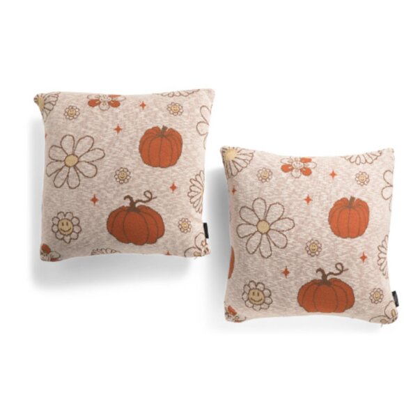 NWT Pumpkin Pillows 20 x 20 Set of 2 with Removable Cover Handcrafted in India - Picture 1 of 4